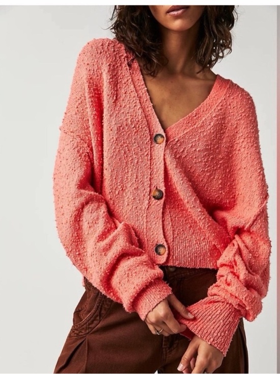 Sweaters - Free People Found My Friend Cardigan Coral Boucle Size Small EUC